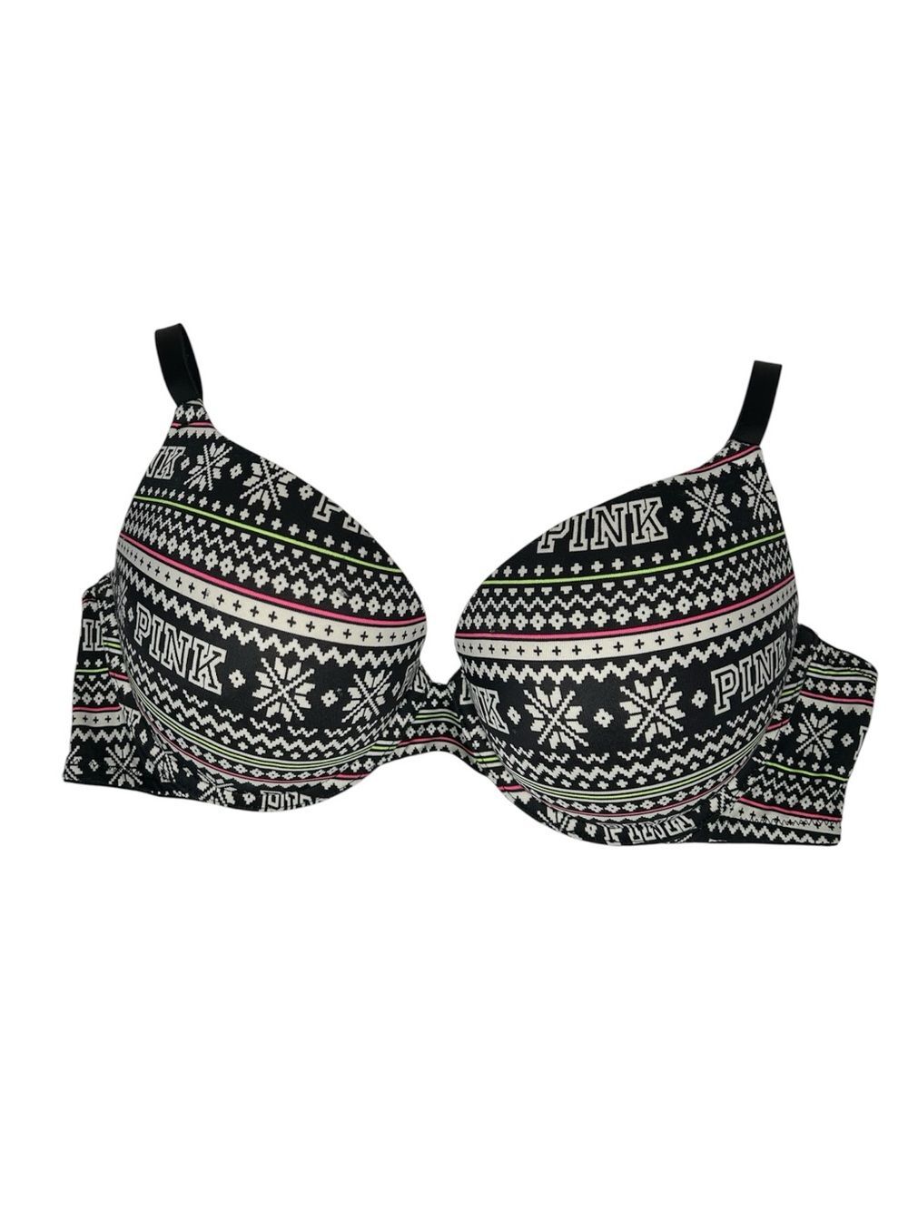 PINK Victoria's Secret Black Fair Isle Push-Up Bra 32DD